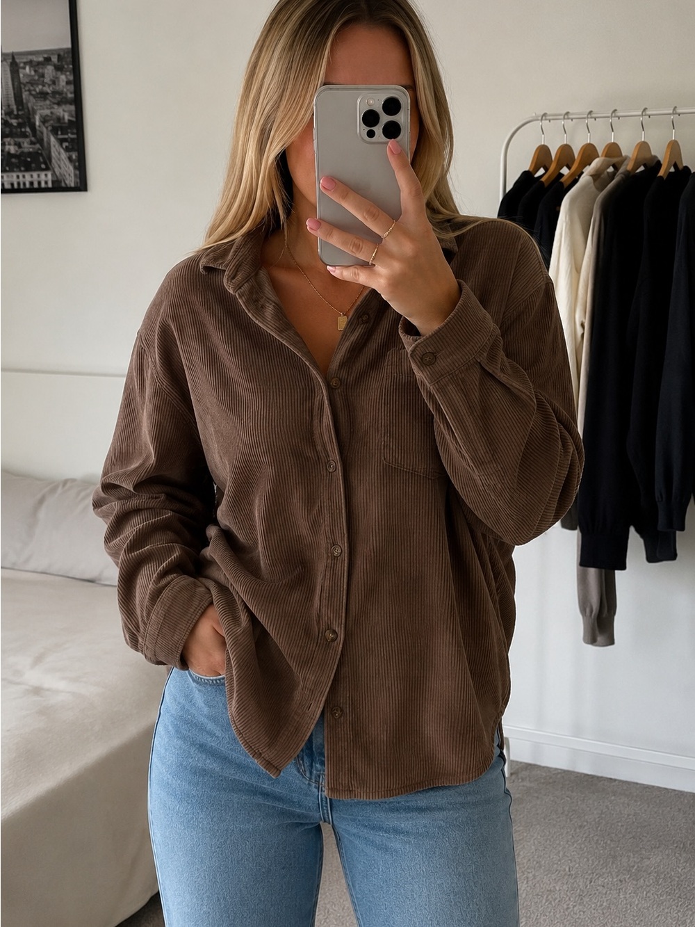 Corduroy Button-Up Shirt in Brown